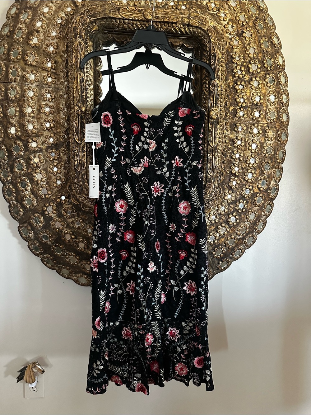 Sienna Embroidered Black Floral Slip Dress - Women NWT
